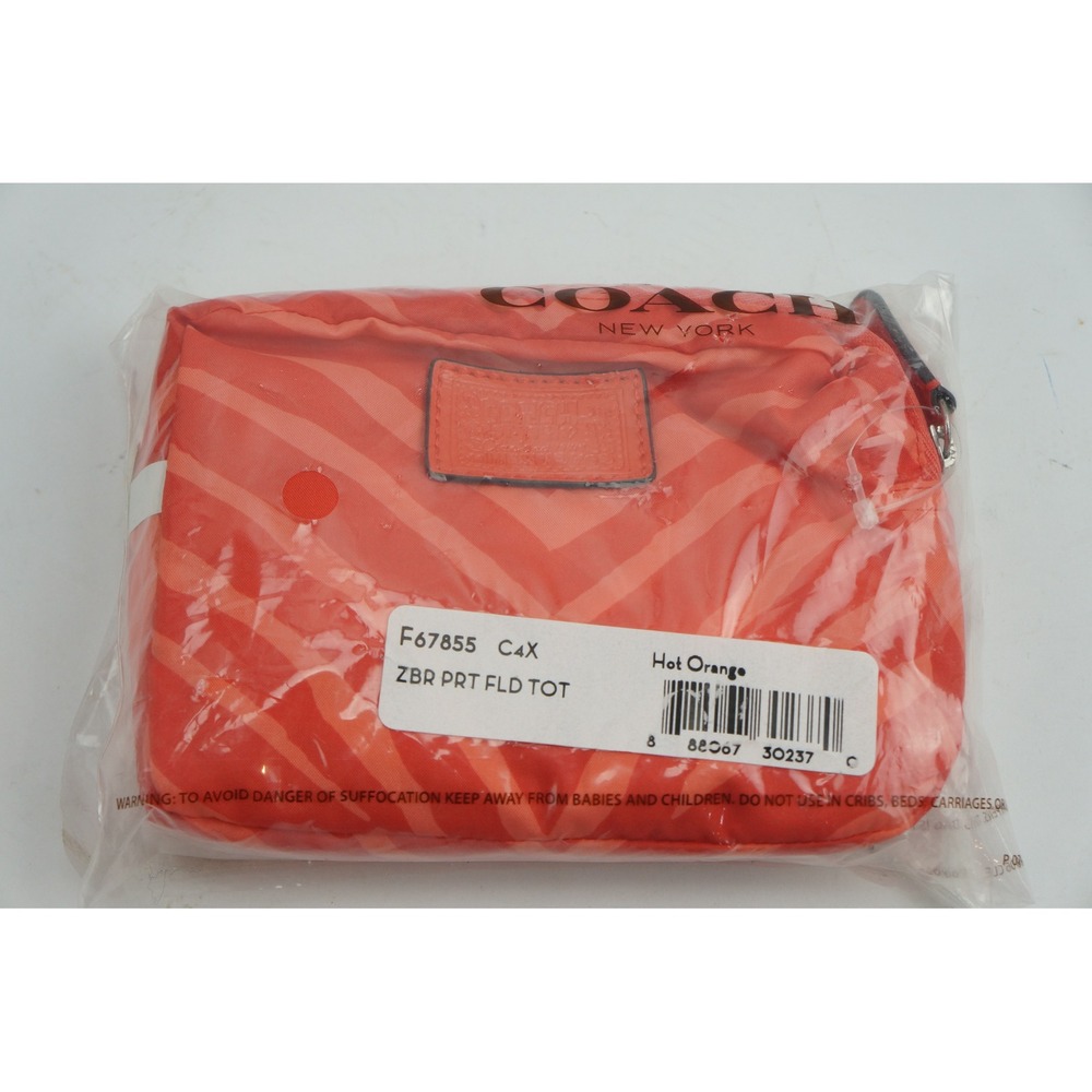 Coach Foldable Tote Hot Orange Zebra Print Nylon Travel Bag F67855 New